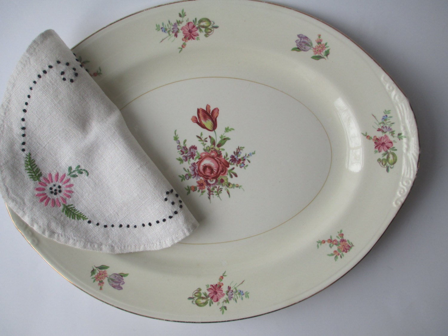 Vintage Homer Laughlin Pink Floral Serving Platter by thechinagirl