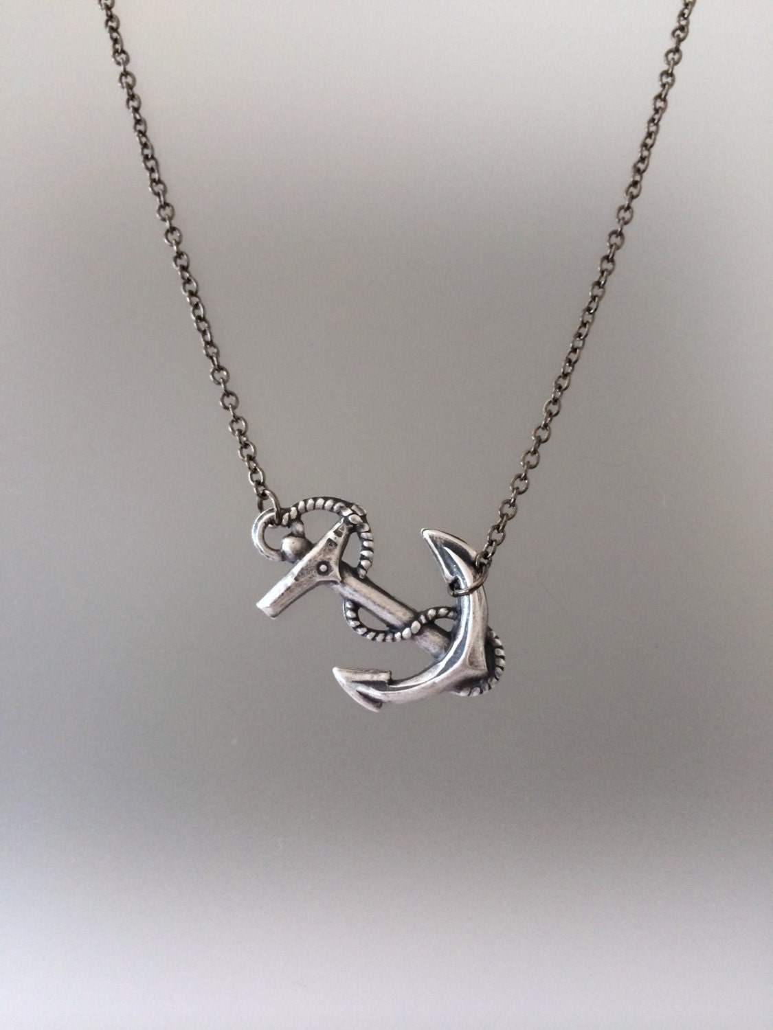 Antique Silver Anchor Necklace Sideway Anchor Necklace Ocean