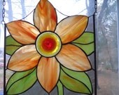 Stained Glass Orange Flower Panel