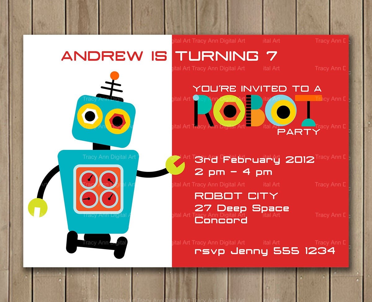 Robot Birthday Invitation Printable Birthday by TracyAnnPrintables