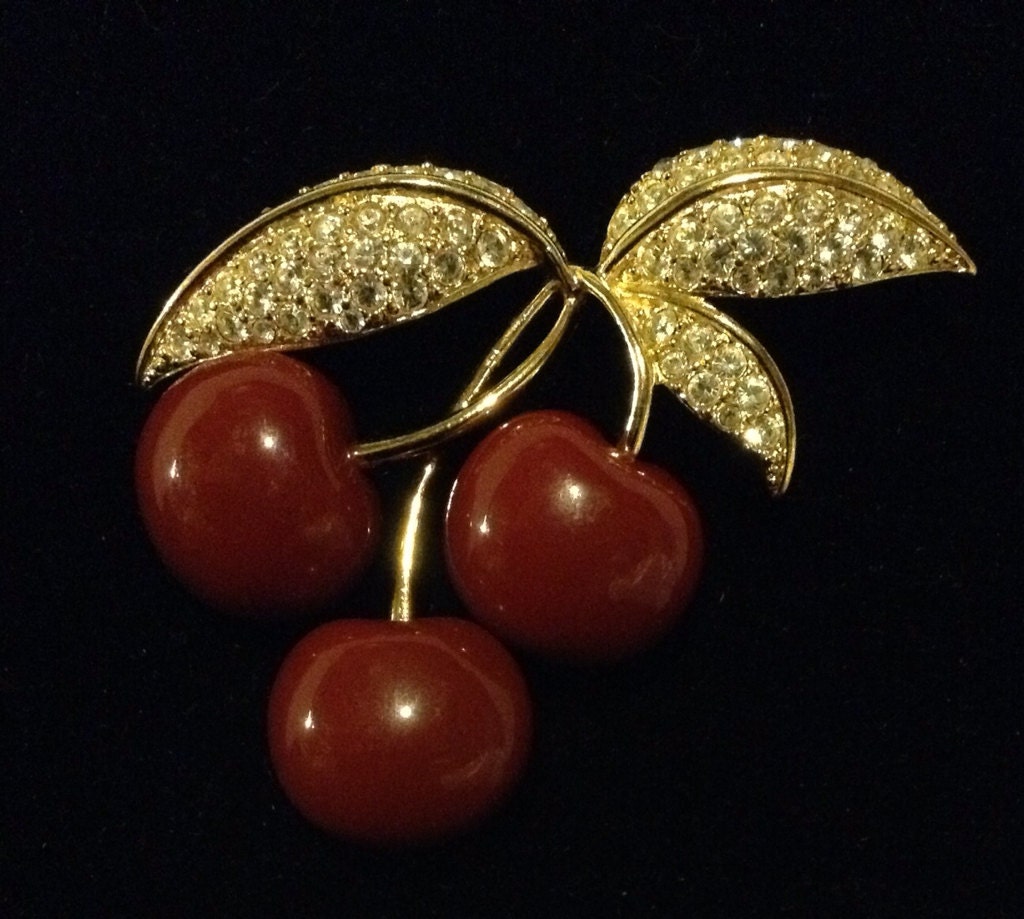 Designer Costume Jewelry Joan Rivers Cherry Brooch
