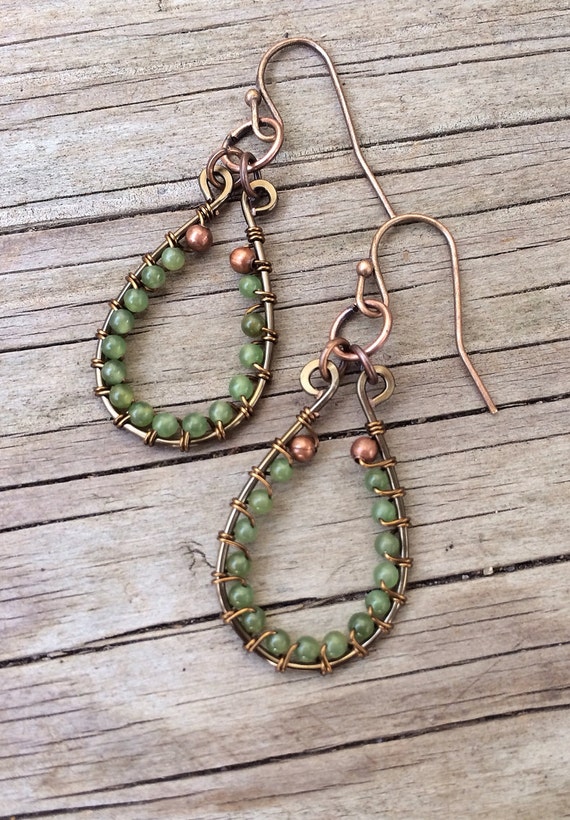 Items similar to Copper Jewelry, Jade jewelry, Copper Earrings with