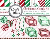 50% Off Sale Christmas Candy Clipart Commercial Clip Art Paper Pack Red Green Glitter Frames Borders Christmas Candy Digital Scrapbook Kit Il_170x135