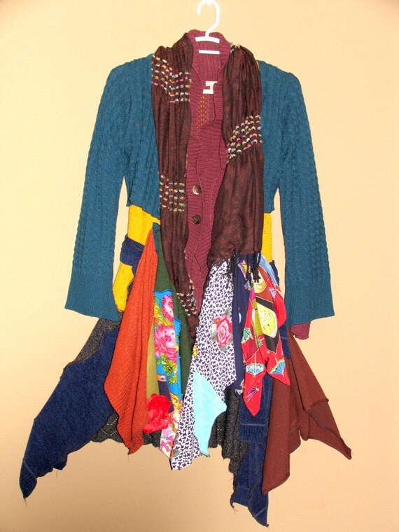 Items similar to Reconstructed Bohemian Gypsy Sweater Coat M-L on Etsy