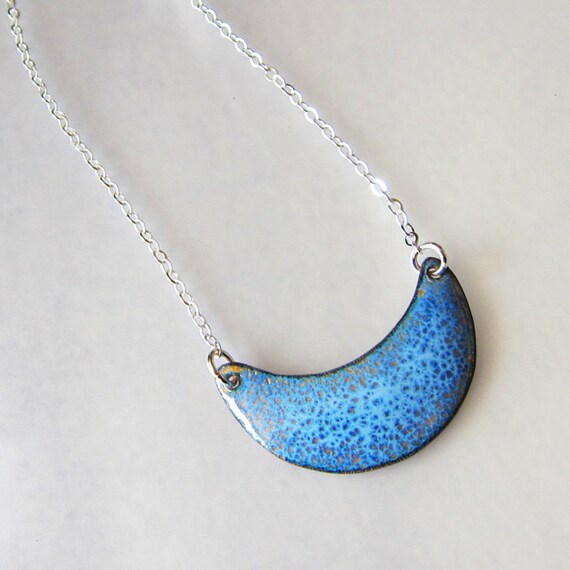Bohemian jewelry Blue moon enamel necklace by OxArtJewelry on Etsy