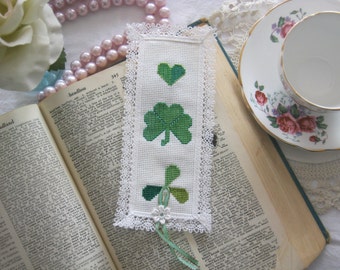 Victorian Lace Clover Cross Stitch Book Mark-Free Shipping