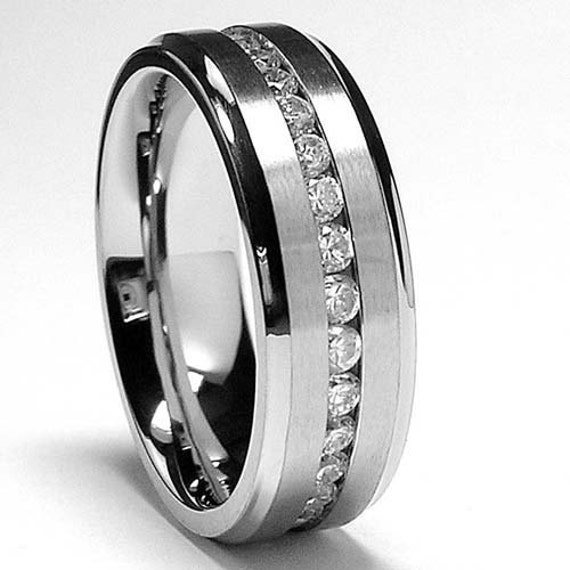 Men's Titanium Eternity Ring 8mm Band Round Cubic by usajewelry