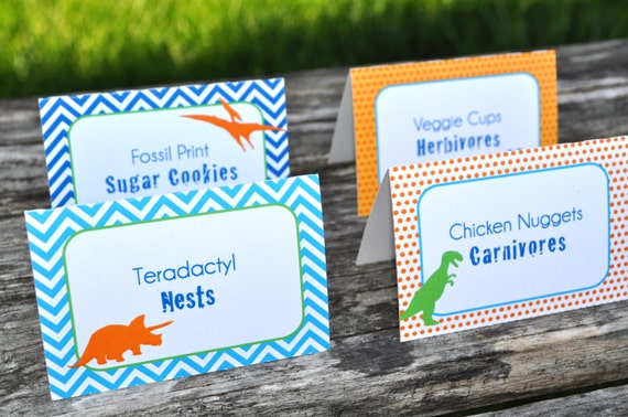 Dinosaur Birthday Party Food Labels, Dinosaur Theme Birthday, Personalized and Printed, Dinosaur Birthday Party Decorations - Set of 12 Il_570xn