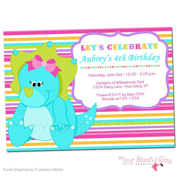 PRINTABLE Girl Dinosaur Party Invitations (Character of your choice) Il_570xn