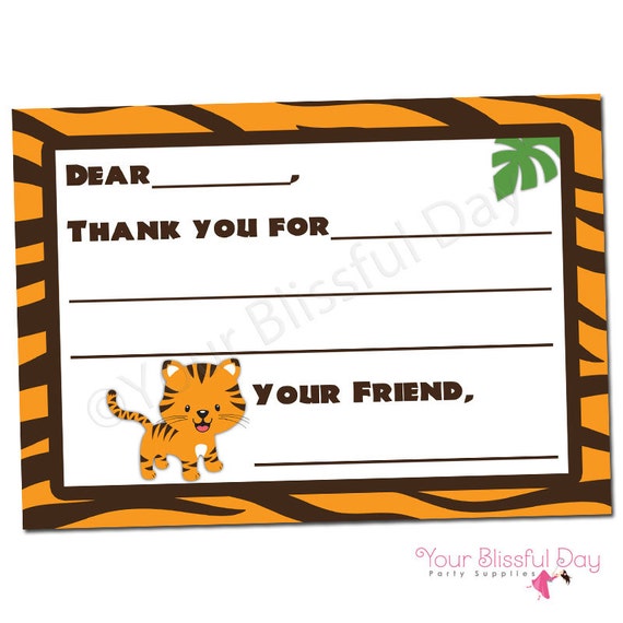 PRINTABLE Tiger Fill-in-the-Blank Thank You Cards (Boy or Girl) #595 Il_570xn