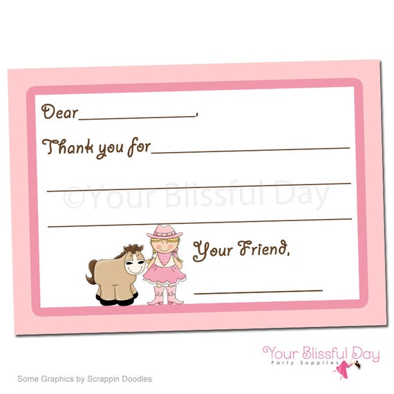 PRINTABLE Cowgirl Fill-in-the-Blank Thank You Cards #523 Il_570xn