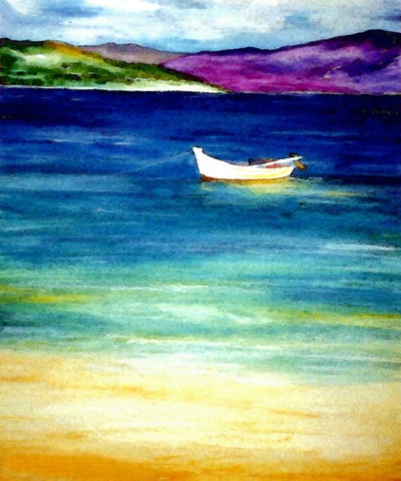 Watercolor Painting Jamaica Caribbean Ocean by BrazenDesignStudio