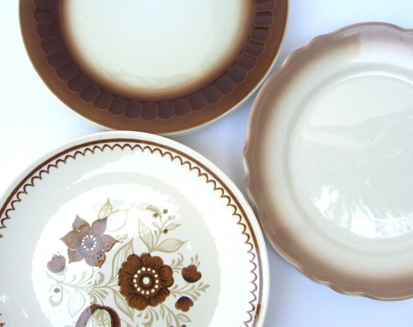 6 Vintage Brown Plates Mix and Match Restaurant Ware Dishes