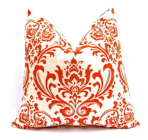 Items similar to Decorative Pillows Accent Pillows Orange Damask Pillow