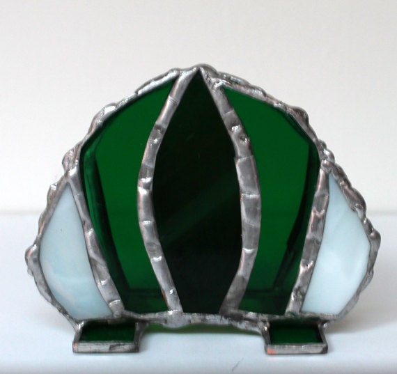 Items similar to stained glass Napkin holder with green and white