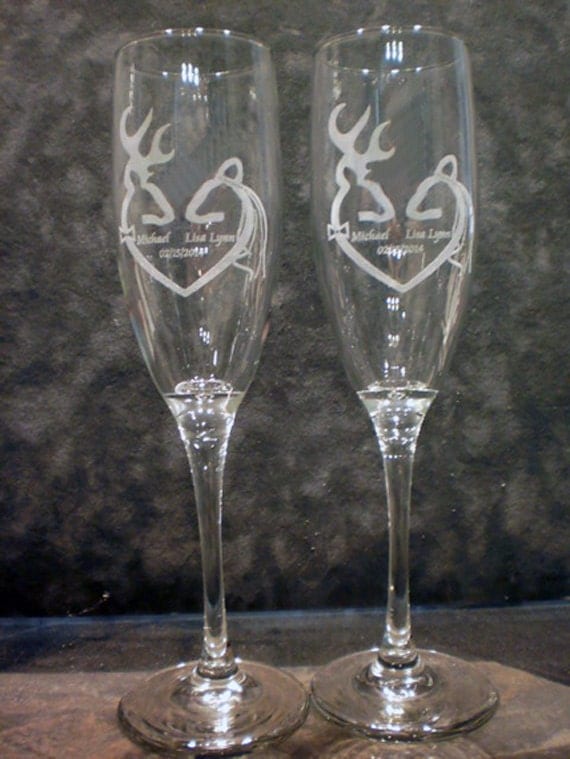 Buck and Doe Deer Wedding Toasting Flute Champagne