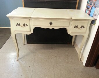 Antique Turquoise White Pink Vanity Desk Salvaged Shabby Chic Distressed Refinished WHAGN