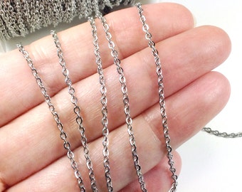 Stainless Steel Chain, Bulk Chain, Jewelry Making Chain, Fine Chain, Oval Links, Hypoallergenic, 3x2mm Links, Lot Size 4 to 20 feet, #1909