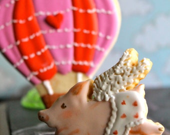 Flying Pig Decorated cookie, Cupid cookies,  hand decorated by the cookie couture on Etsy-  12 pieces