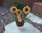 Three PRiMiTiVe HaND HooKeD RuG Rustic Chic WooL Sunflowers FAAP OFG HAFAIR