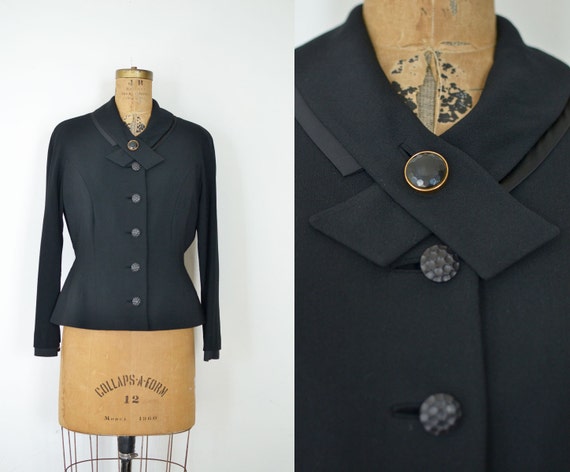 1950s Suit Jacket / 40s 50s Black Blazer by FemaleHysteria on Etsy