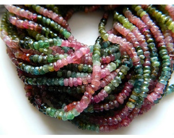 Multi Tourmaline Rondelle Beads, 4mm Faceted Rondelles, 13.5 Inch Strand