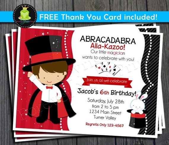Magician Birthday Invitation - FREE Thank You Card included Il_570xn