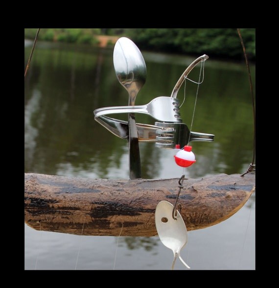 Fisherman And Spoon Fish Wind Chime Rustic Garden by NevaStarr