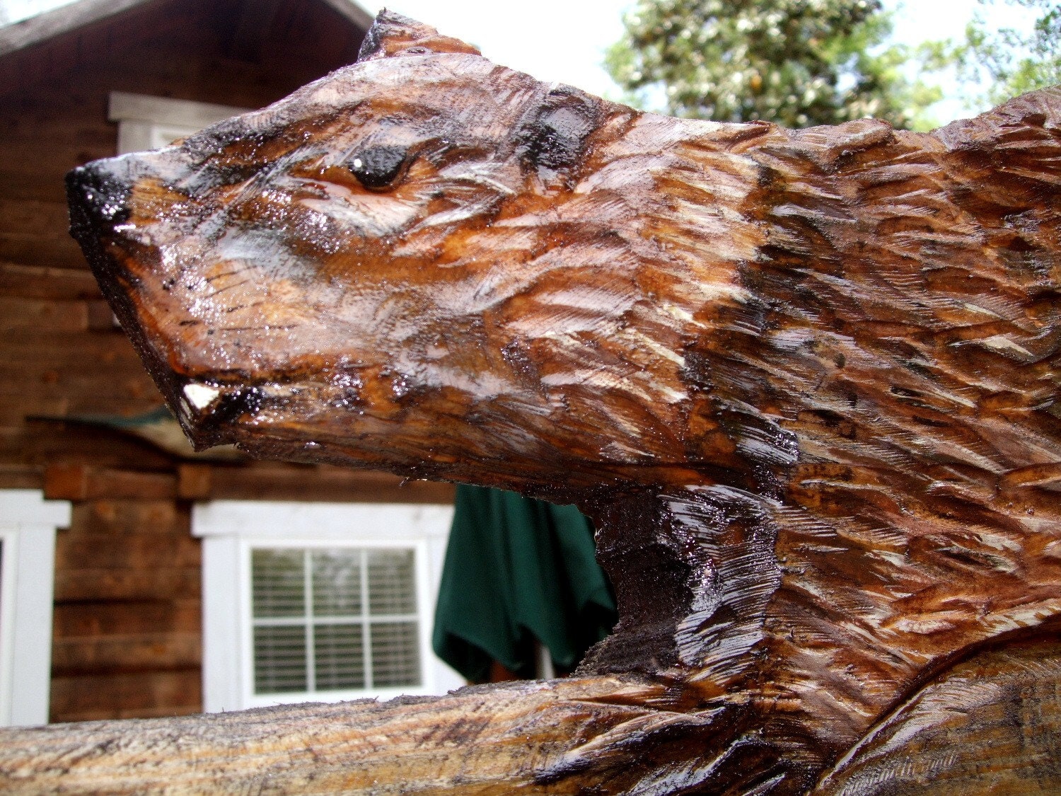 Beaver on Log 3ft. long chainsaw carving wildlife by oceanarts10