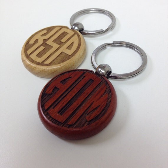 Items similar to Laser Engraved Wood Monogram Keychain on Etsy