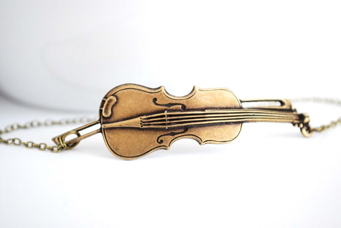 Antiqued Brass Violin Bracelet by paperfacestudio on Etsy