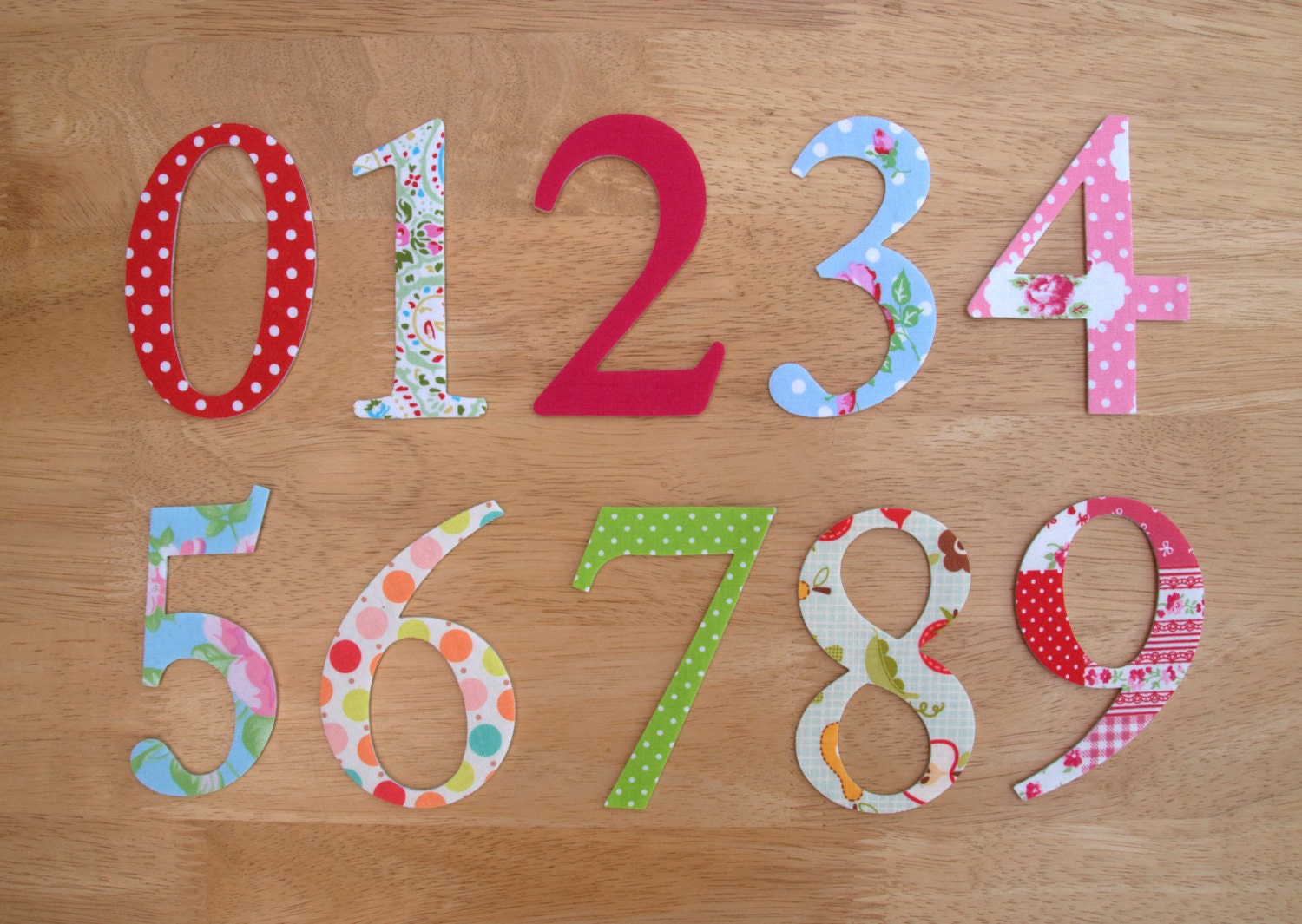 4 Shabby Chic Iron on Fabric Numbers 10cm Number