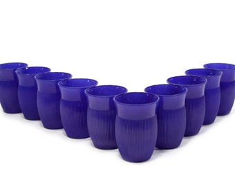 Set of 10 Drinking Glasses - Cobalt Blue - Vintage - Juice Glasses - Painted - 1950's - 1960's