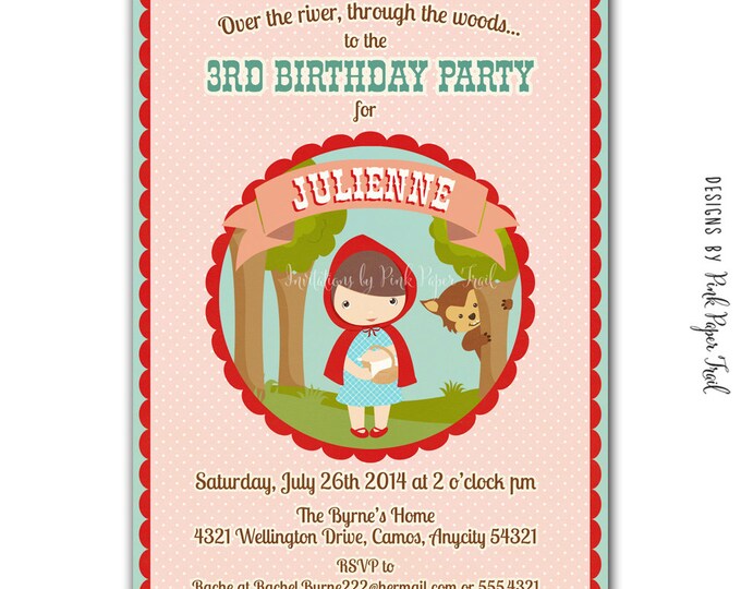 Little Red Riding Hood Party Invitation, I will customize for you, Print your own