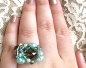 Silver and Blue Beaded Wire Ring Size 7