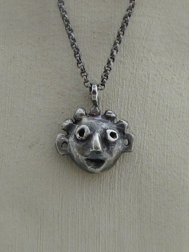 Face Pendant Sterling Silver Face Necklace Tribal by Omiya