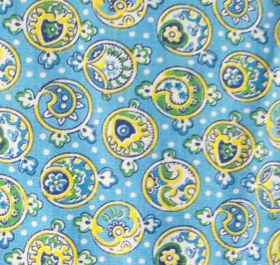 Vintage 1950s Fabric Paisley - Esqe Kitchen Blue Green Yellow Yardage