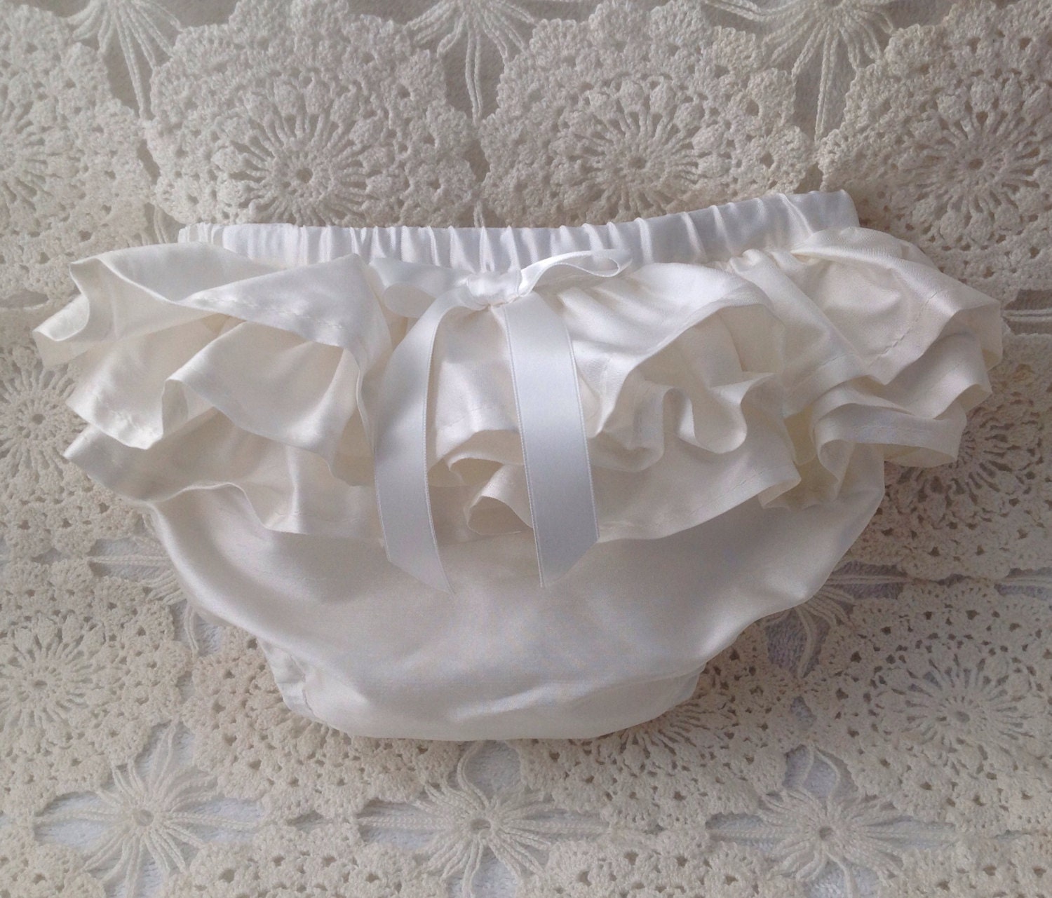 Frilly Bottoms Ruffled silk baby pants Ivory in Colour