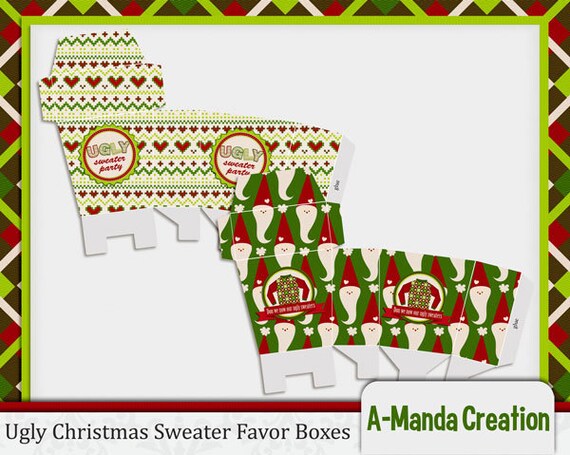 Ugly Christmas Sweater Party Printable Favor Boxes Il_570xn