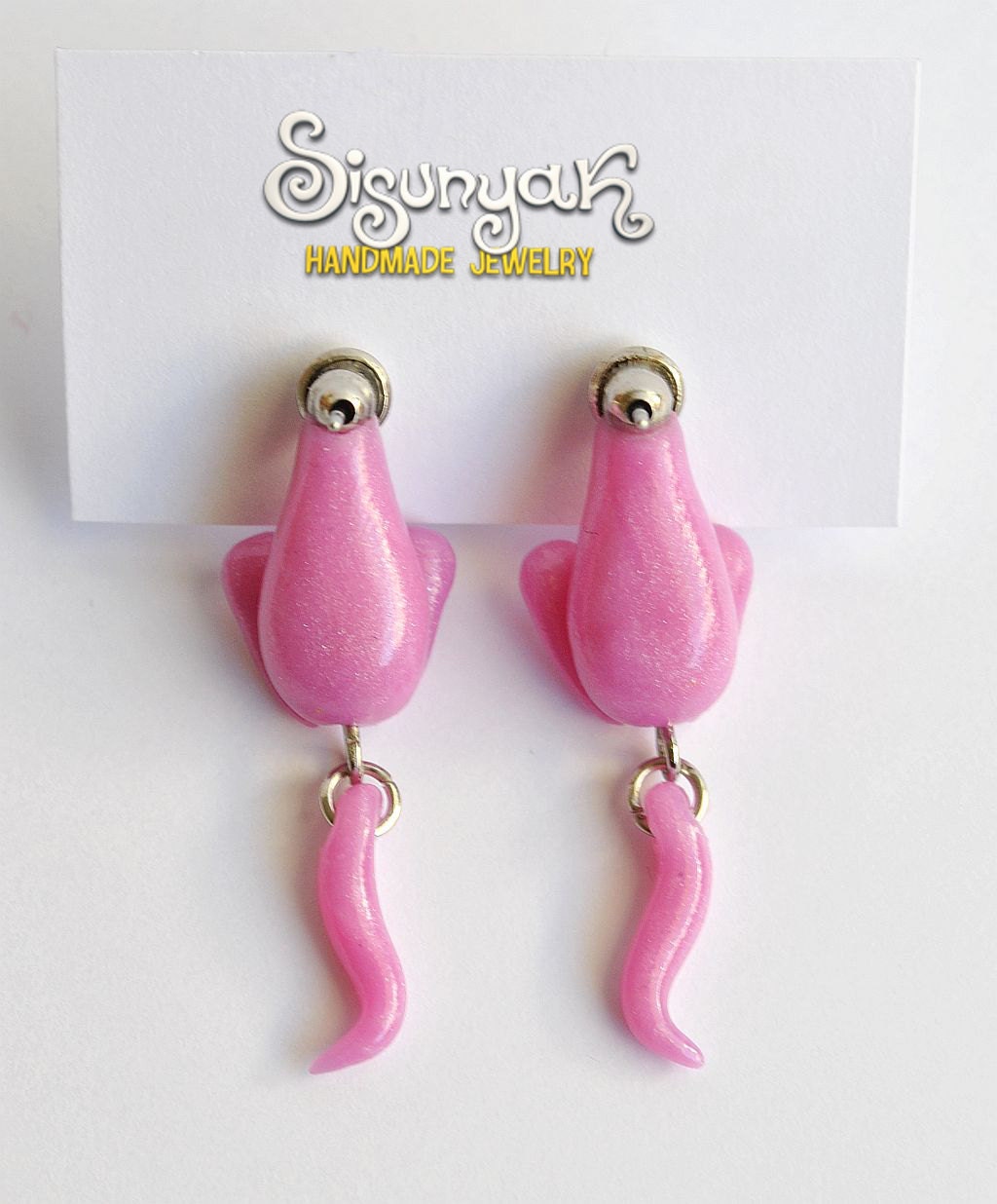  Pink Cat Earrings  2 part post stud earrings  by Sisunyak 