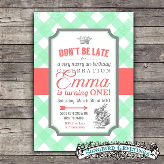 Alice in wonderland birthday invitation--customizable Il_570xn