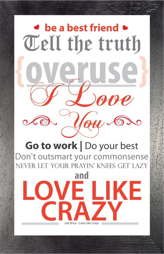 Items similar to Love Like Crazy Lee Brice 11x17 Lyric