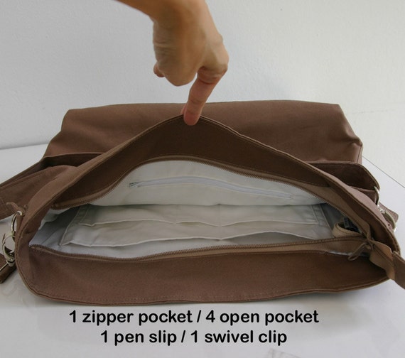 SALE Tan Messenger bag with 3 Exterior Pockets Diaper bag