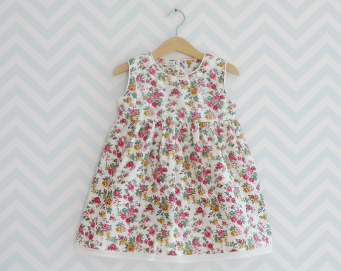 Baby girl and Toddler dress, Vintage-inspired floral print little girl dress, First Birthday dress, Baby pinafore style dress