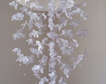 Baby lace white monarch butterfly mobile, girl room mobile, nursery mobile, baby girl mobile, photo prop, baby mobile
