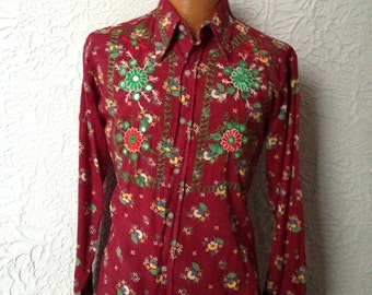 60's Vintage Men's Embroidered Hippie Shirt original rare medium