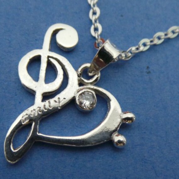 Personalized Name Music Note Necklace Music Heart Necklace