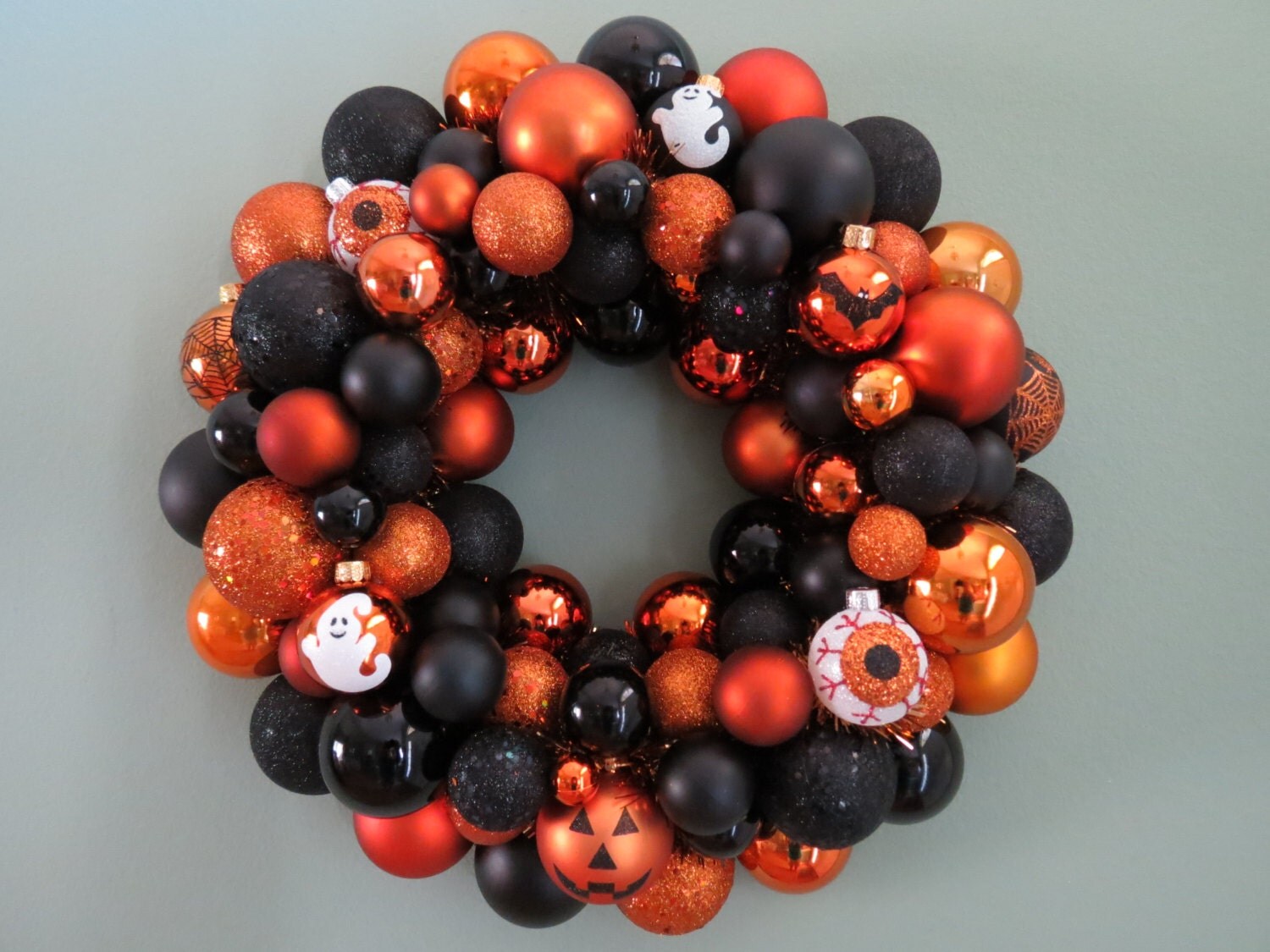 HALLOWEEN Wreath Black and Orange Ornament WREATH by dottiegray