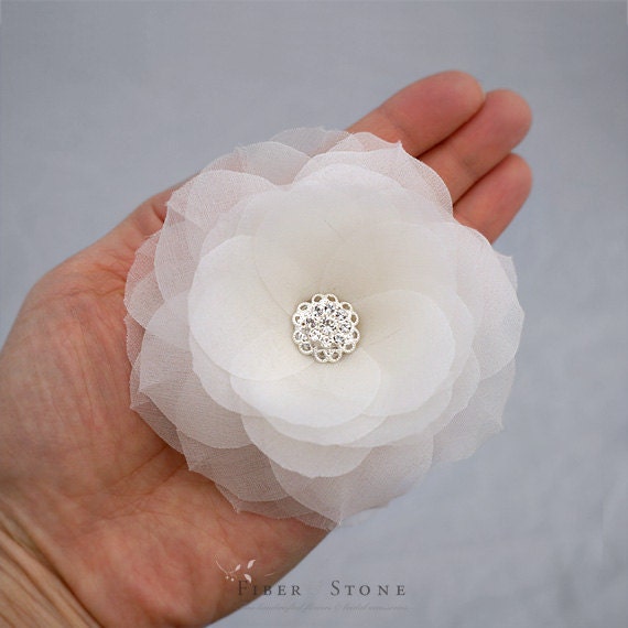 Pure Silk Wedding Hair Flower with Sparkle Swarovski by FiberStone