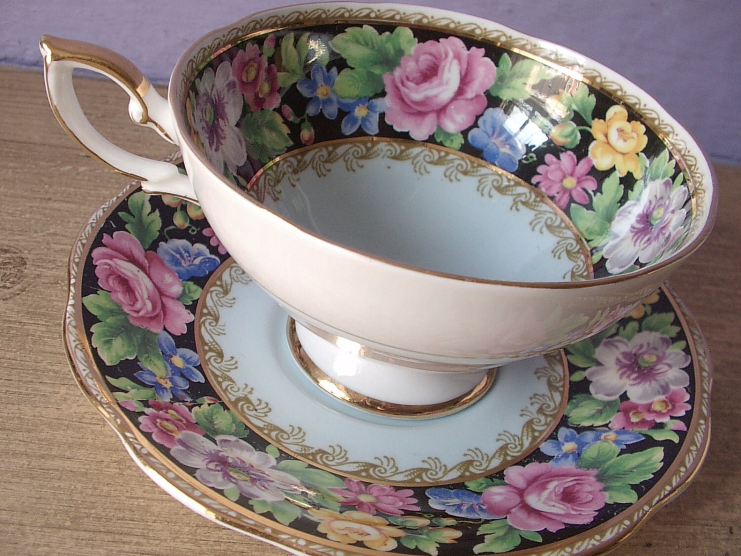 Vintage Royal Standard tea cup and saucer set, black tea cup set